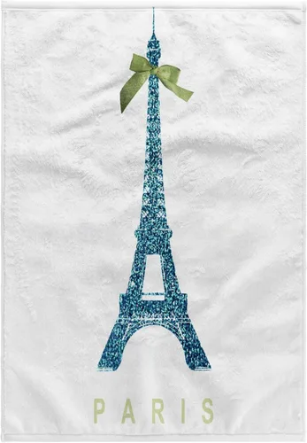 Torre Eiffel azul rosa 3D con lazo de cinta verde femenina, bonito y elegante recuerdo de Francia, toalla de viaje glamorosa para manos/deportes, 15