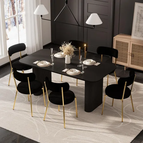 Miniatura 32 de RGZ Juego de mesa de comedor oval moderna de 71", juego de mesa y sillas de 7 piezas para 6, juego de mesa de cocina de mármol sintético y 6 sillas