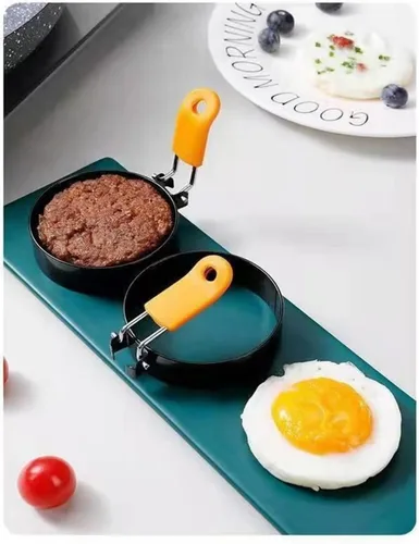 Miniatura 4 de 2 anillos redondos de acero inoxidable antiadherentes de 3.5 pulgadas con mango de silicona naranja, anillos de huevo para freír huevos, anillos