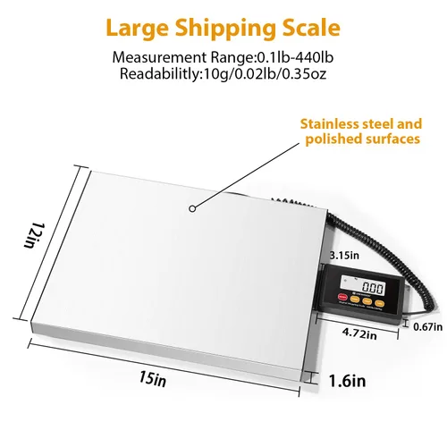 Miniatura 2 de UNIWEIGH Báscula Postal Digital, Báscula de Envío con Precisión de 440 libras x 10g, Plataformas de Acero Inoxidable, Báscula Resistente