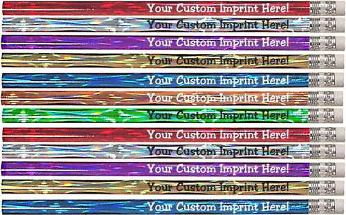 Miniatura 4 de Express Pencils™ Lápices personalizados – Redondo – Tema láser – Impreso personalizado con tu mensaje, texto o logotipo, paquete de 12 – plateado