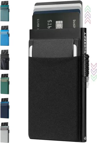 Miniatura 20 de DUGRAFT Tarjetero para tarjetas de crédito con bolsillo para dinero, minimalista, delgado, de aluminio, de metal, para hombres, con bloqueo RFID