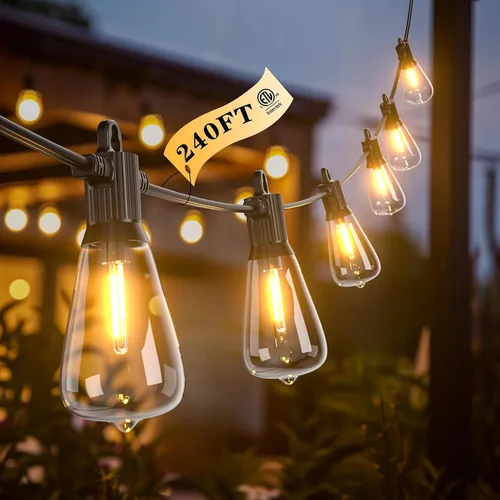 Miniatura 12 de Kawaya Guirnalda de luces para patio al aire libre: luz LED de 25 pies para patio exterior con 12 bombillas vintage inastillables - 2700 K regulable