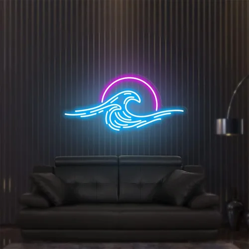 Miniatura 4 de Letrero de neón con diseño de amanecer y puesta de sol, con ondas de sol, para dormitorio, montañas, letrero de neón LED hecho a mano para Color 5
