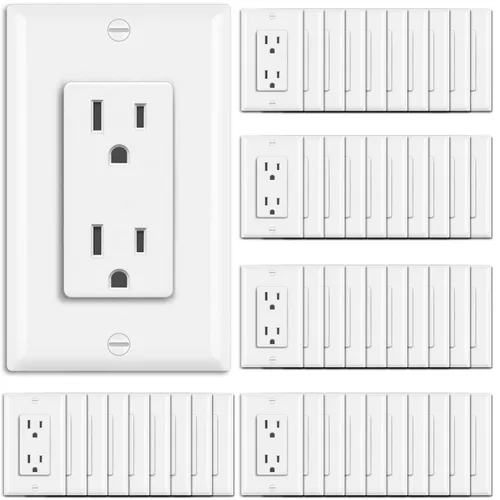 Miniatura 9 de BESTTEN Paquete de 20 tomas de corriente decoradora de pared de 15 amperios, no resistente a manipulaciones, placa de pared incluida