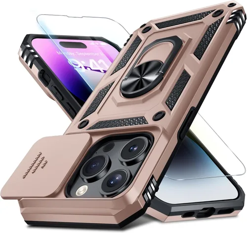 Miniatura 149 de Janmitta - Funda para iPhone 14 Pro con cubierta deslizante para lente de cámara incorporada + protector de pantalla, funda de cuerpo completo