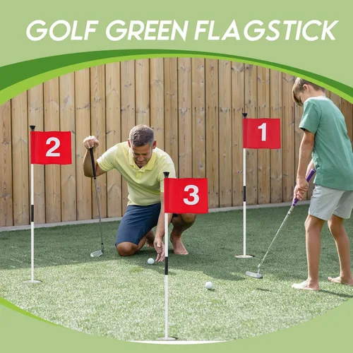 Miniatura 6 de Lewtemi 3 piezas de palo de bandera de golf, bandera verde para patio, todos los 3 pies, taza de agujero de golf desmontable, palos portátiles