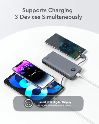 Miniatura 6 de Cargador portátil de 20000 mAh, cargador de batería VRURC de carga rápida de 22.5 W con cables, cargador portátil USB C de 20 K con enchufe de Gris