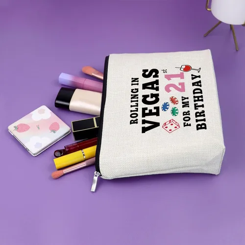 Miniatura 5 de Sazuwu Bolsa de maquillaje para regalos de cumpleaños número 21 para mujer, Rolling in Vegas para mi cumpleaños número 21