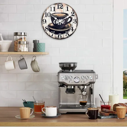 Miniatura 3 de Reloj de pared vintage con letrero de café para cocina, estilo rústico, funciona con pilas, para cocina/cafetería/comedor/hogar (12 pulgadas)