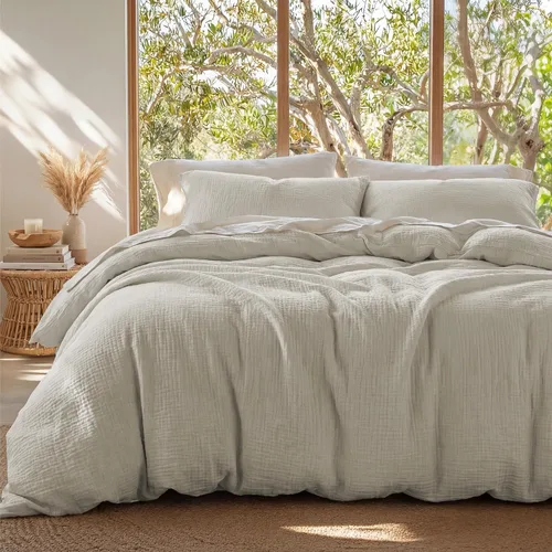 Miniatura 12 de Bedsure Funda de edredón 100% de muselina de algodón, tamaño Queen, funda de edredón de gasa ultrasuave, juego de cama transpirable y ligero