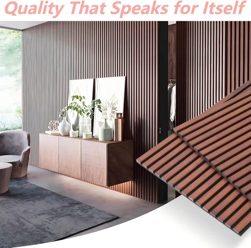 Miniatura 6 de NAVREX 2 paneles acústicos de listones de madera maciza para pared y techo, panel de pared acanalado 3D resistente al fuego que absorbe el sonido