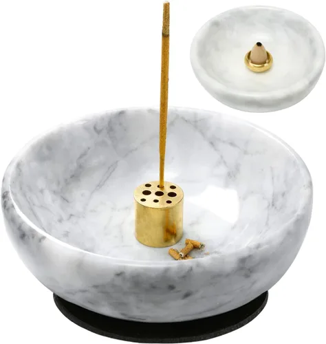 Miniatura 8 de Quemador de incienso de mármol natural, soporte de incienso para palo y reflujo, hecho a mano, ideal para fumar incienso, quemar incienso y Negro