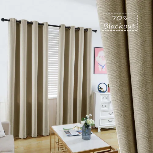 Miniatura 8 de Cortinas 100% opacas para guardería, paneles de ojales con aislamiento térmico y reducción de ruido con textura de espiga, forro negro de doble