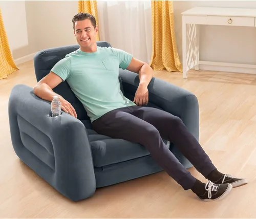 Miniatura 9 de Intex Juego de muebles inflables con sofá cama extraíble de tamaño Queen y 2 sofás cama, colchón de aire, sofá portátil, sillas de descanso, camas