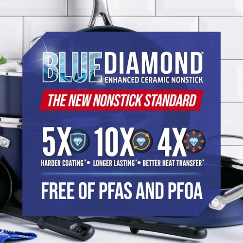Miniatura 8 de Blue Diamond Juego de sartenes antiadherentes de 8 y 10 pulgadas, ollas y sartenes de cerámica sin PFAS con infusión de diamante y PTFE, aptas
