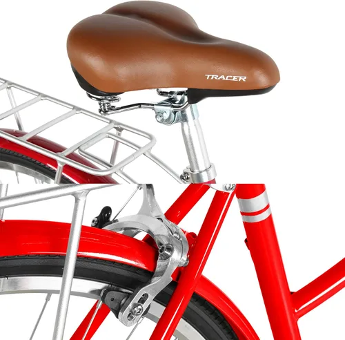 Miniatura 6 de Tracer Osaka - Bicicletas híbridas, marco de acero, Shimano Nexus Inter 3/7 velocidades, agarre marrón asiento marrón, bicicleta de carretera, Rojo