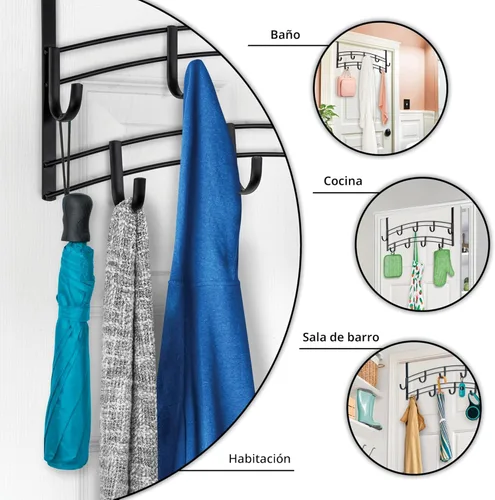 Miniatura 3 de LYNK Professional® Home™ Ganchos para Puerta - 9 Ganchos Colgador Sobre Puerta - Toallero Sobre Puerta - Para Colgar Toallas o Ropa - Baño, Negro