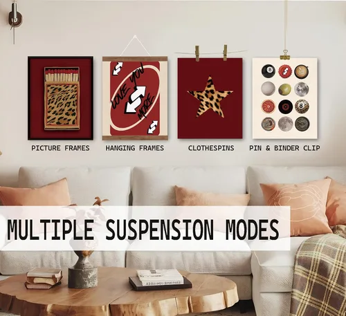 Miniatura 3 de KDHTY Juego de 4 Impresiones Artísticas de Pared Retro Rojas de Moda, Pósters de Arte de Pared Funky Retro Y2K Leopardo Caja de Cerillas Estrella