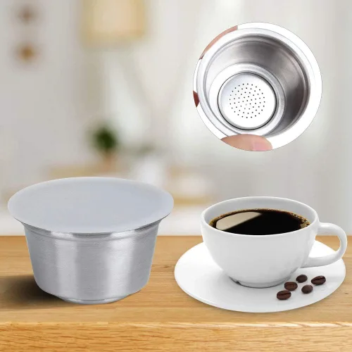 Miniatura 5 de Oumefar Relleno de café recargable, cápsulas de café reutilizables de acero inoxidable con tapa de silicona, taza de cápsula de café recargable