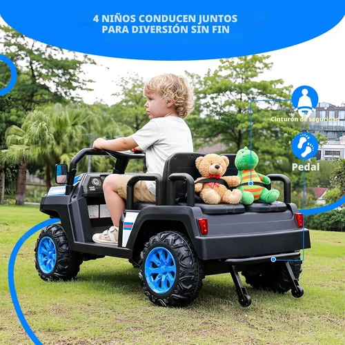 Miniatura 3 de Coche eléctrico para niños, juguetes de 24 V y 4 plazas con control remoto para padres, suspensión de 4 ruedas, capacidad máxima de peso de 220 Azul