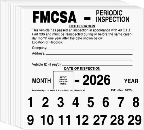 FMCSA - Etiqueta de inspección periódica, paquete de 10 unidades, 5 x 5 pulgadas, vinilo autoadhesivo permanente, cumple con los requisitos de DOT