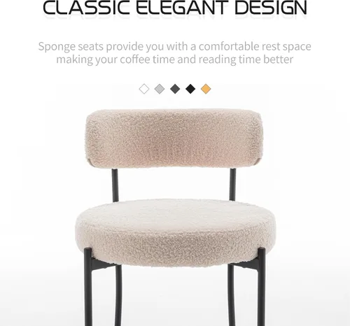 Miniatura 5 de Boucle - Juego de 2 sillas de comedor modernas de mediados de siglo con patas de metal, sillas de cocina tapizadas para comedor, cocina (beige)
