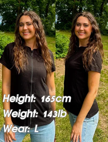 Miniatura 6 de Deyeek Camisas de mastectomía con bolsillos de drenaje Tops post cirugía de hombro para mujeres con puerto de quimio manga corta con cremalleras