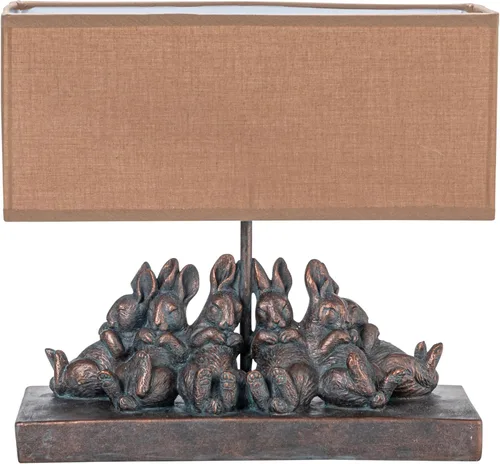 Miniatura 4 de Creative Co-Op lámpara de mesa de resina con forma de conejo con pantalla rectangular de lino, acabado en bronce