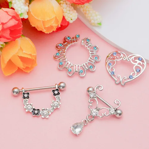 Miniatura 2 de Hicarer 12 anillos falsos de acero inoxidable para el pecho, incluye 8 anillos de pecho sin perforación y 4 anillos de pecho de imitación