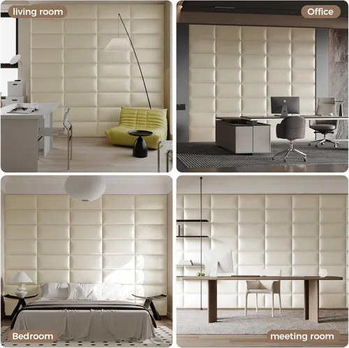 Miniatura 4 de Cabecero de palo color beige - Juego de 6 paneles montados en la pared para camas tamaño Queen, 61 x 30 cm, cabecero decorativo de fácil instalación