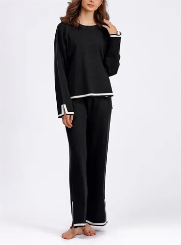 Miniatura 3 de VELISDE Conjunto de 2 piezas de suéter para mujer, conjunto de punto de manga larga, sin botones, pantalones de pierna ancha