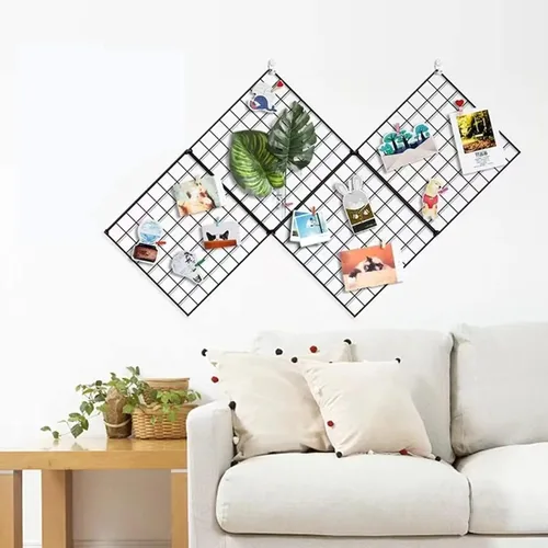 Miniatura 5 de Feadily Paquete de 4 tableros de pared de rejilla metálica, tablero de exhibición de fotos e imágenes, decoración de pared para el hogar