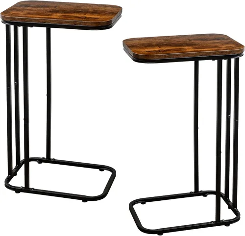 KJGKK Juego de 2 mesas auxiliares en forma de C, mesa auxiliar pequeña de 26.6 pulgadas de alto para sofá, cama, mesa alta de bandeja de TV, para