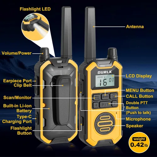 Miniatura 7 de Walkie Talkies para adultos de largo alcance – Paquete de 4 radios bidireccionales FRS recargables de alta resistencia con alerta meteorológica