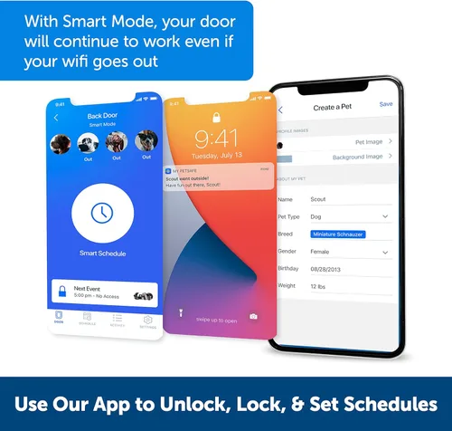 Miniatura 4 de Puerta para mascotas PetSafe SmartDoor controlada por aplicación (grande), hecha para múltiples mascotas, entrada y salida selectiva, control a