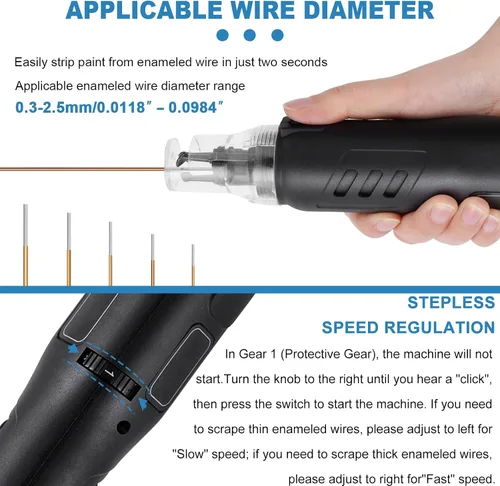 Miniatura 3 de Máquina peladora de alambre magnético inalámbrico 2000mAh 50W para alambre esmaltado 0.0118 "-0.0984", pelacables esmaltados de mano con batería