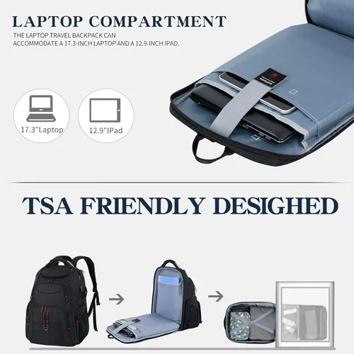 Miniatura 4 de EMPSIGN Mochila de viaje para laptop para hombres, mochila de computadora de 17.3 pulgadas, mochila antirrobo para laptop de negocios de 45 litros