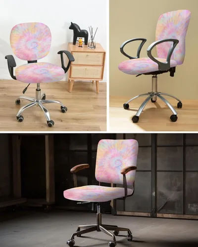 Miniatura 6 de Fundas coloridas para sillas de oficina de teñido anudado de 2 piezas, fundas elásticas para silla de computadora, fundas universales giratorias