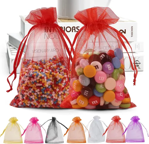 Miniatura 14 de ANZNKU Paquete de 50 bolsas de organza pequeñas de 4 x 6 pulgadas, bolsa de regalo, bolsa de malla transparente, bolsas de regalo blancas con Blanco
