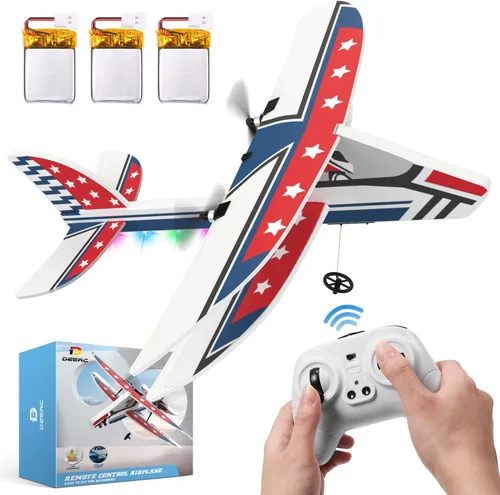 DEERC Avión RC, Avión de control remoto 2.4GHz con estabilizador de giro de 6 ejes y 3 baterías, juguete de planeador RC listo para volar de 2