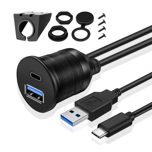 Miniatura 8 de TNP - Cable de montaje empotrado USB – Panel de salpicadero de 2 puertos, enchufe USB doble, conector de enchufe USB, cable de extensión impermeable