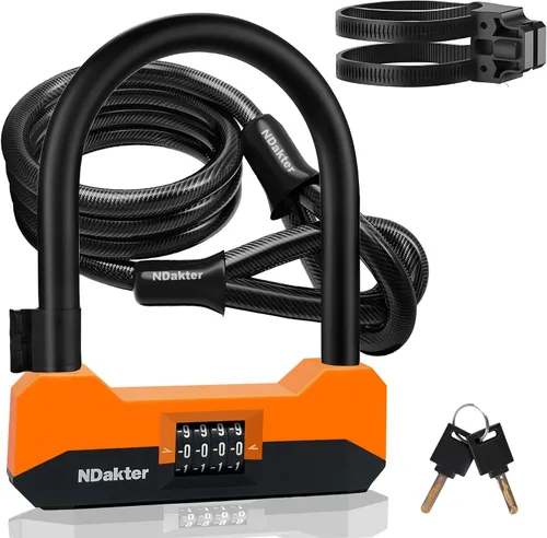 Miniatura 8 de NDakter Candados de bicicleta antirrobo de alta resistencia, cerradura combinada de bicicleta de 0.71 pulgadas, cerradura de combinación reiniciable