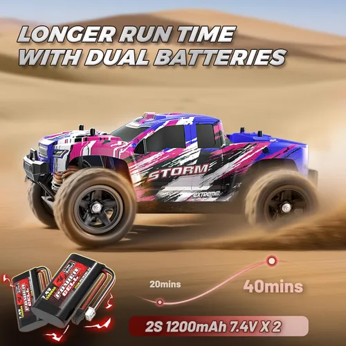 Miniatura 4 de Auto de control remoto rosa para niñas, autos a control remoto rápidos para niñas, camión monstruo a escala 1:18 con 40+ KM/H Speed 4WD Off-Road RC