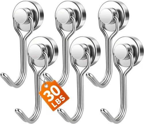 Miniatura 19 de FINDMAG Ganchos magnéticos giratorios de 60 libras, paquete de 4 ganchos magnéticos de neodimio resistentes, ganchos magnéticos fuertes para colgar