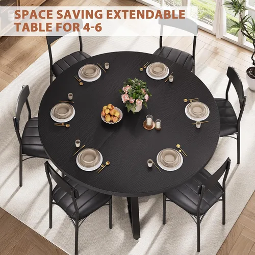 Miniatura 6 de Mesa de comedor redonda extensible de 43 a 57 pulgadas para 4-6, moderna mesa de comedor ovalada de cocina industrial con hojas extraíbles, base
