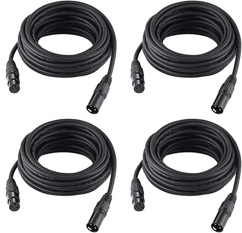 Cable DMX de 25 pies / 25.0 ft, 4 paquetes de cables DMX de 3 pines, cables DMX, DMX512 XLR macho a hembra cable de señal de luz de escenario con