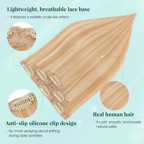 Miniatura 7 de Benehair 6 extensiones de cabello corto con clip, 100% cabello humano real, sin costuras e invisibles, para mujeres, con volumen instantáneo