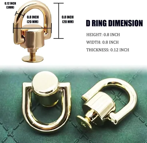 Miniatura 3 de Anillos en D para accesorios de bolso para hacer bolsas, 8 anillos en D de metal y tornillos, anillos en D giratorios de 360 grados para bolso