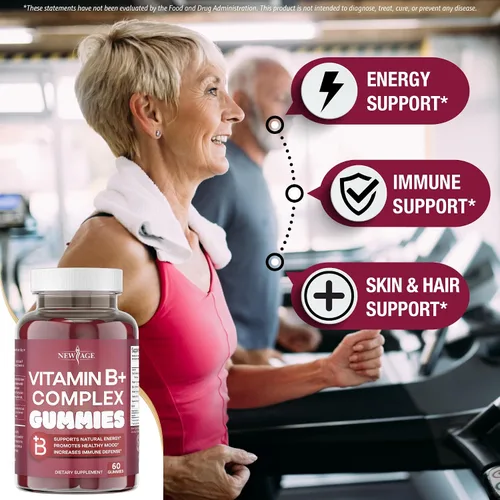 Miniatura 3 de NEW AGE - Gomitas de complejo de vitamina B con vitamina B3, B5, B6, B7, B9 y B12, con biotina, ácido fólico y vitamina C, sin gluten, veganas